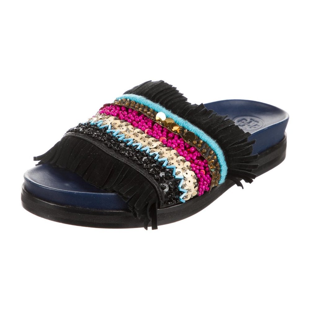 TORY BURCH Embellished Leather Slides Size 5 - Picture 2 of 6